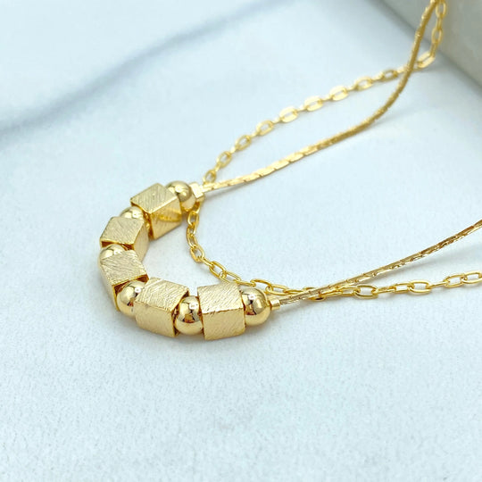 18k Gold Filled Double Layer Anklet, Geometric and Round Beads, Adjustable Anklet with Extender, Dainty Layered Anklet