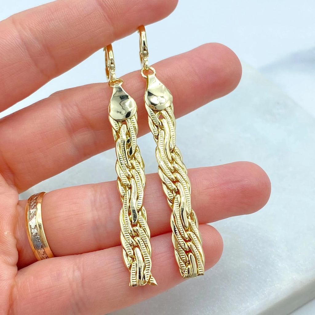 18k Gold Filled Specialty Chain Drop Earrings, 18k Gold Filled Drop Earrings with Twisted Specialty Chain Design
