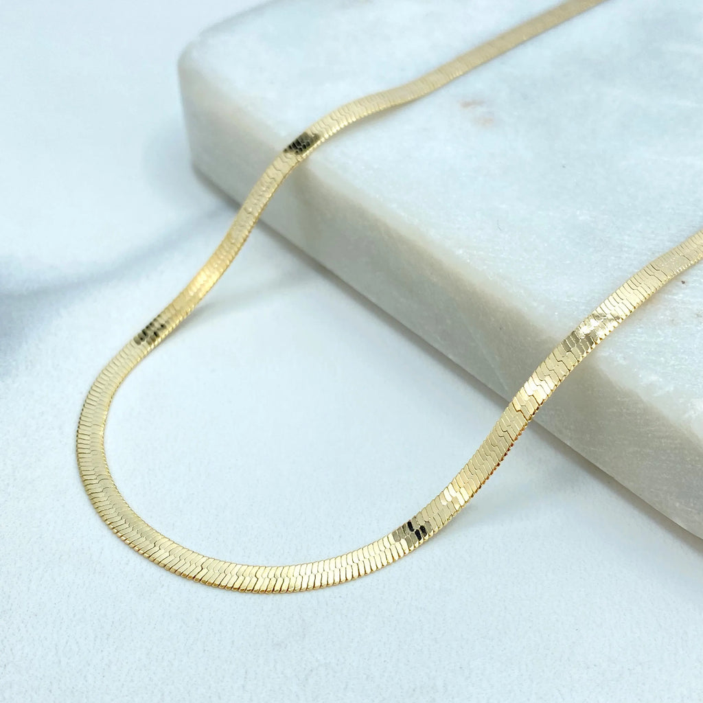 18k Gold Filled 3mm Herringbone Snake Chain, 14 Inches, 16 Inches or 18 Inches, with Extender, Dainty Snake Chain for DIY