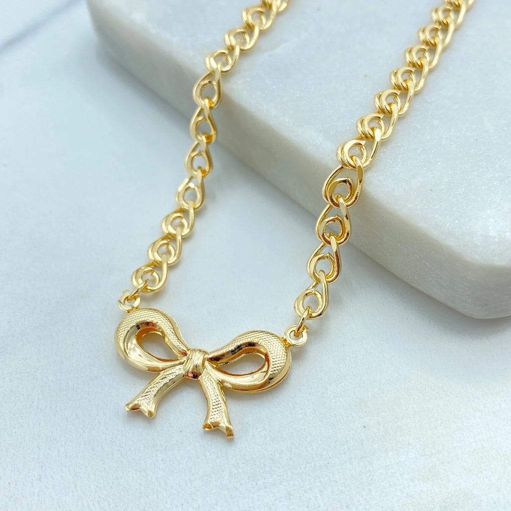18k Gold Filled Bow Pendant Necklace, Specialty Chain Necklace with Bow Charm, Dainty Feminine Necklace, 18 Inches Long