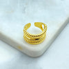 18K Gold Filled Triple Band Adjustable Ring, Rope Detail and CZ Accent, Bold Stack Look in One Ring
