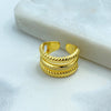 18K Gold Filled Triple Band Adjustable Ring, Rope Detail and CZ Accent, Bold Stack Look in One Ring