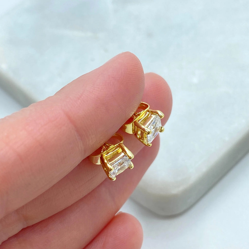 18k Gold Filled Princess Cut Stud Earrings, Square CZ Stone, Minimalist Sparkle Studs, Classic Gift for Her