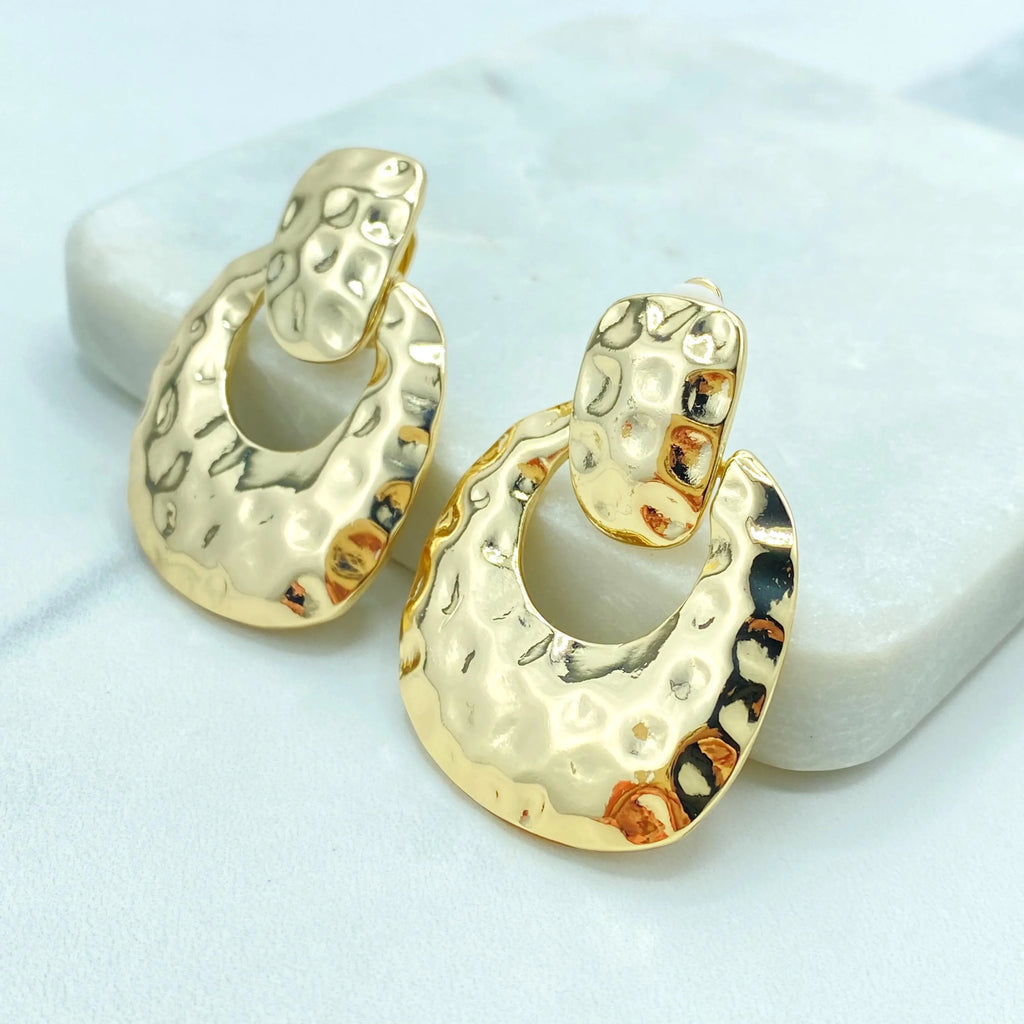 18k Gold Filled Hammered Gold Clip-On Earrings, Bold Statement Earrings No Piercing, Retro Press-On Earrings, Lightweight Vintage Style