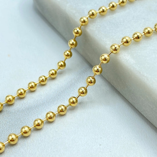 18k Gold Filled Ball Chain Necklace, Dainty Bead Chain for Layering or Charms, Polished Gold Beads, Minimalist Chain