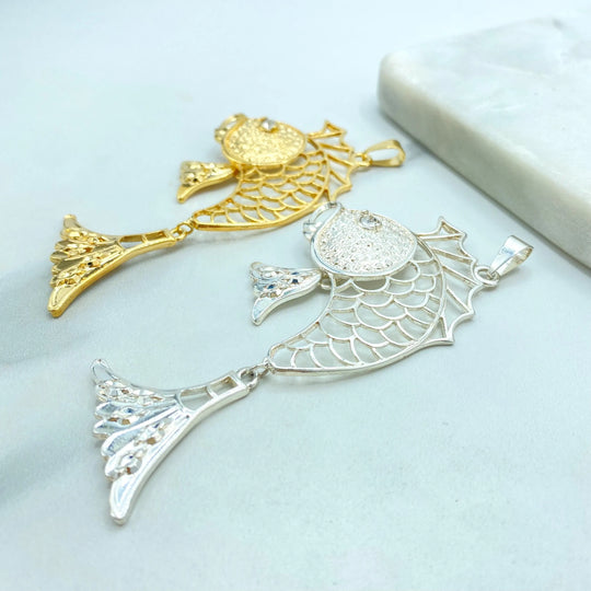 18k Gold Filled or Silver Filled, Articulated Fish Pendant, with CZ Eyes, Moving Fins Charm, Ocean Animal Necklace Piece