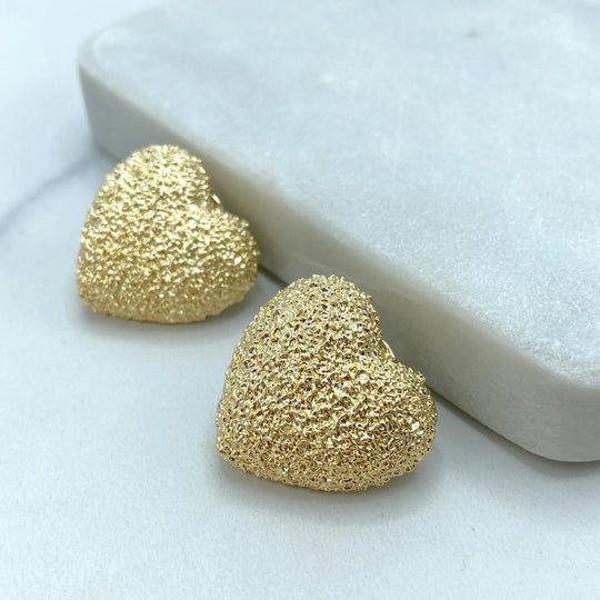 18k Gold Filled Textured Heart Shape Stud Earrings, Heart Stud Earrings