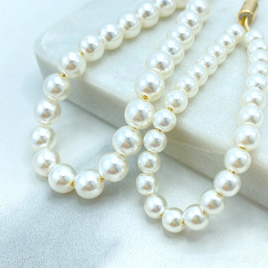 18k Gold Filled Simulated Pearl Adjustable Bracelet, 6mm or 8mm Beads, Beaded Slide Clasp Bracelet, Stackable Design