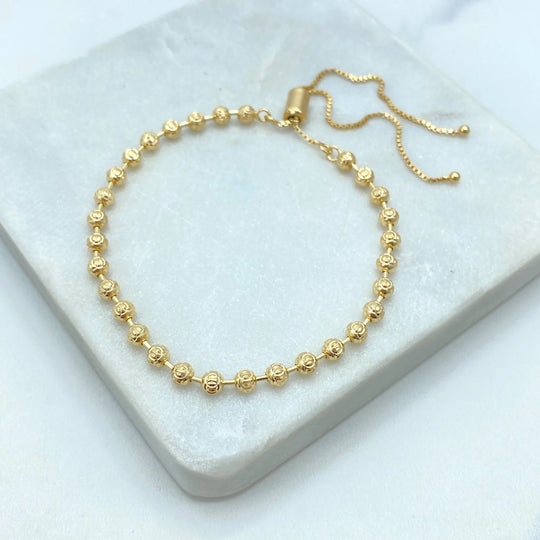18k Gold Filled Adjustable Bracelet with Textured Gold Beads, Dainty Gold Balls Bracelet, Minimalist Bracelet