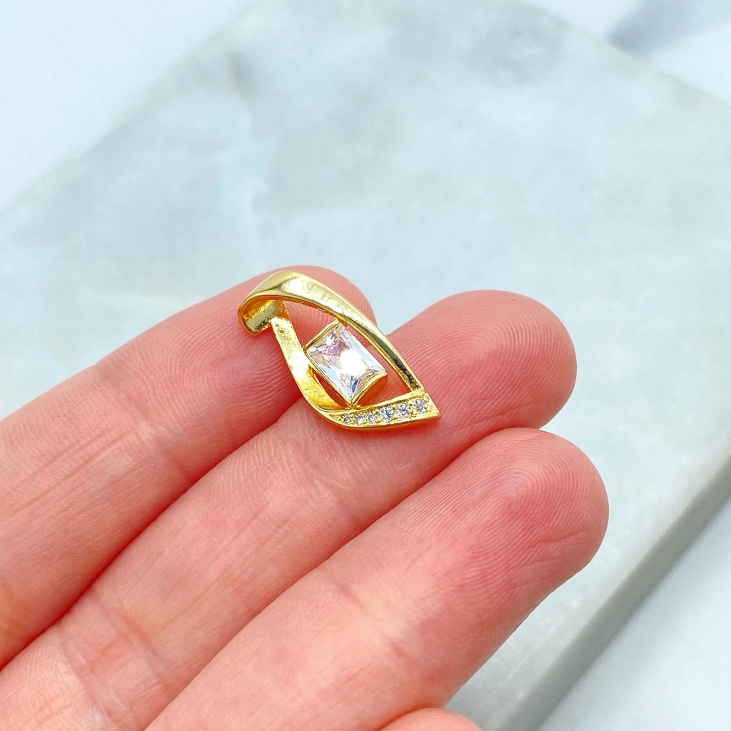 18k Gold Filled Geometric Charm with Baguette CZ Stone, Modern Pendant Design, Dainty Gold Charm for Necklace