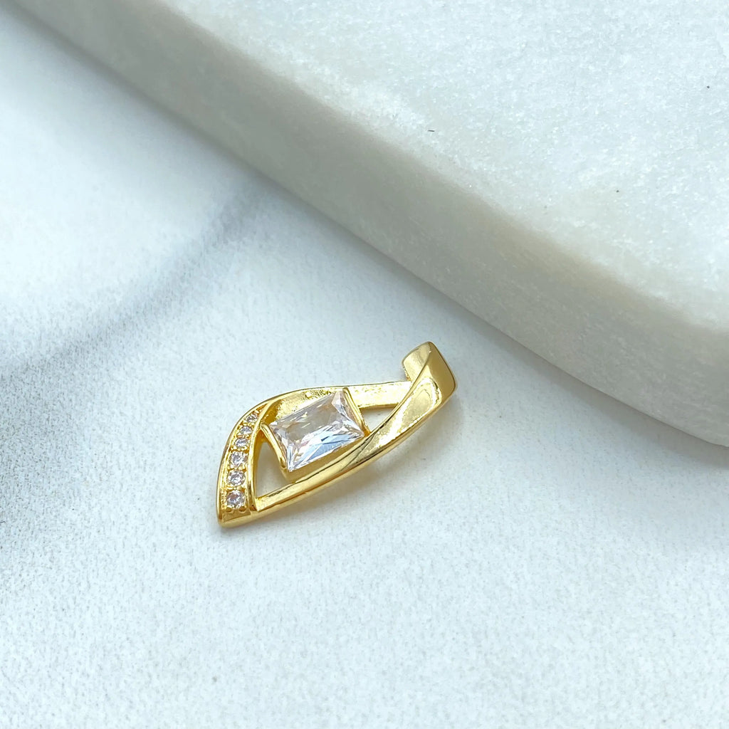 18k Gold Filled Geometric Charm with Baguette CZ Stone, Modern Pendant Design, Dainty Gold Charm for Necklace