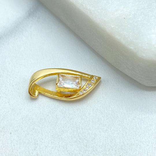 18k Gold Filled Geometric Charm with Baguette CZ Stone, Modern Pendant Design, Dainty Gold Charm for Necklace