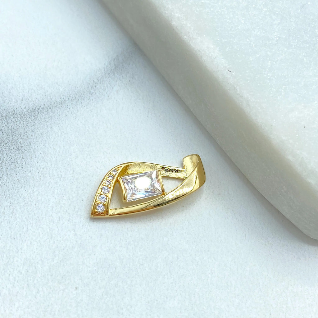 18k Gold Filled Geometric Charm with Baguette CZ Stone, Modern Pendant Design, Dainty Gold Charm for Necklace