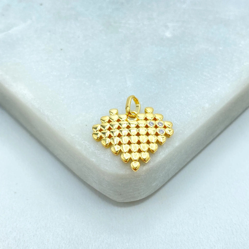 18k Gold Filled Pixel Heart Charm, Gold Mini Hearts with CZ Accents, Modern Love Charm, Heart Pendant