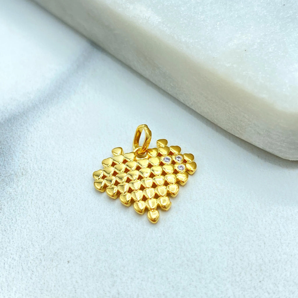 18k Gold Filled Pixel Heart Charm, Gold Mini Hearts with CZ Accents, Modern Love Charm, Heart Pendant