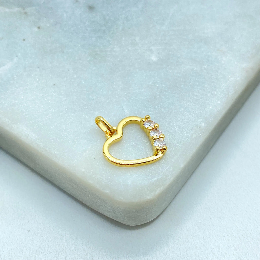 18k Gold Filled Open Heart Charm with CZ Accents, Delicate Pendant, Love Jewelry, Minimalist Charm, Gift for Her