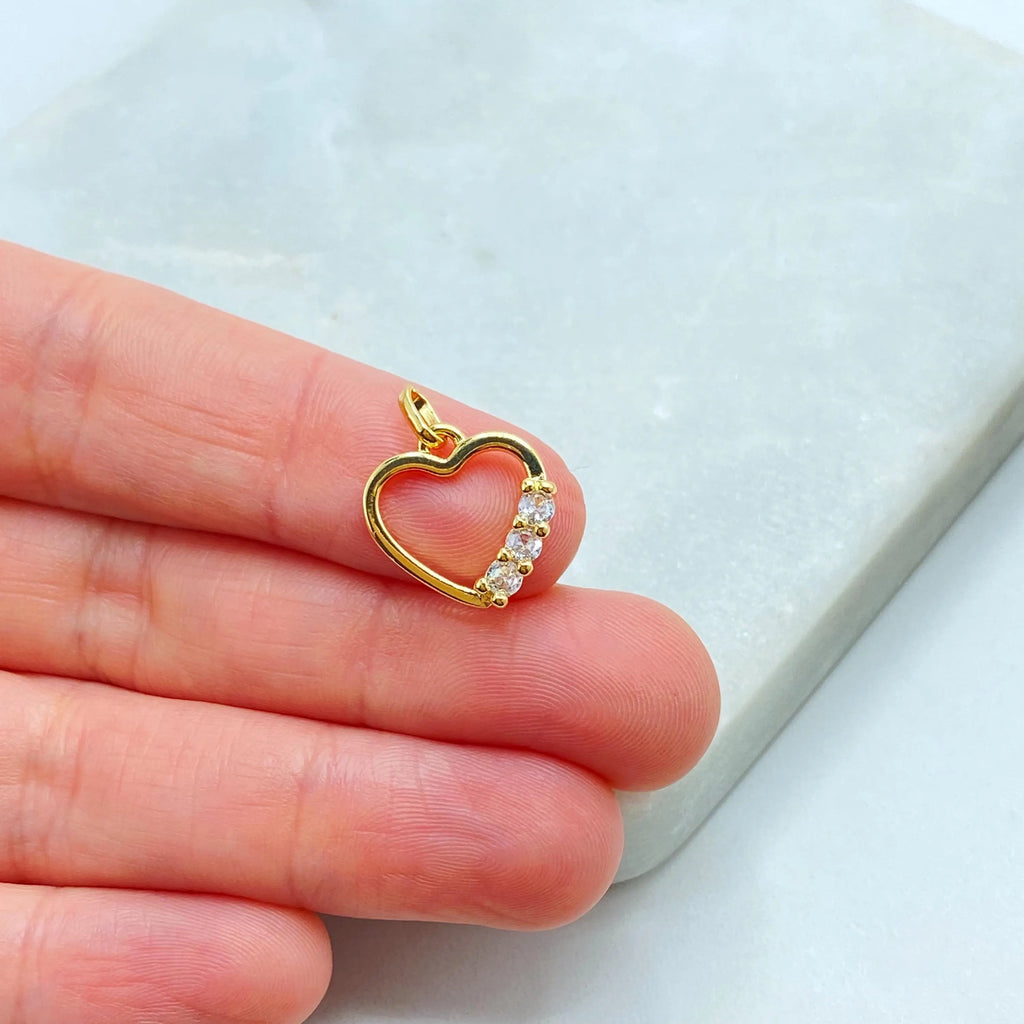 18k Gold Filled Open Heart Charm with CZ Accents, Delicate Pendant, Love Jewelry, Minimalist Charm, Gift for Her