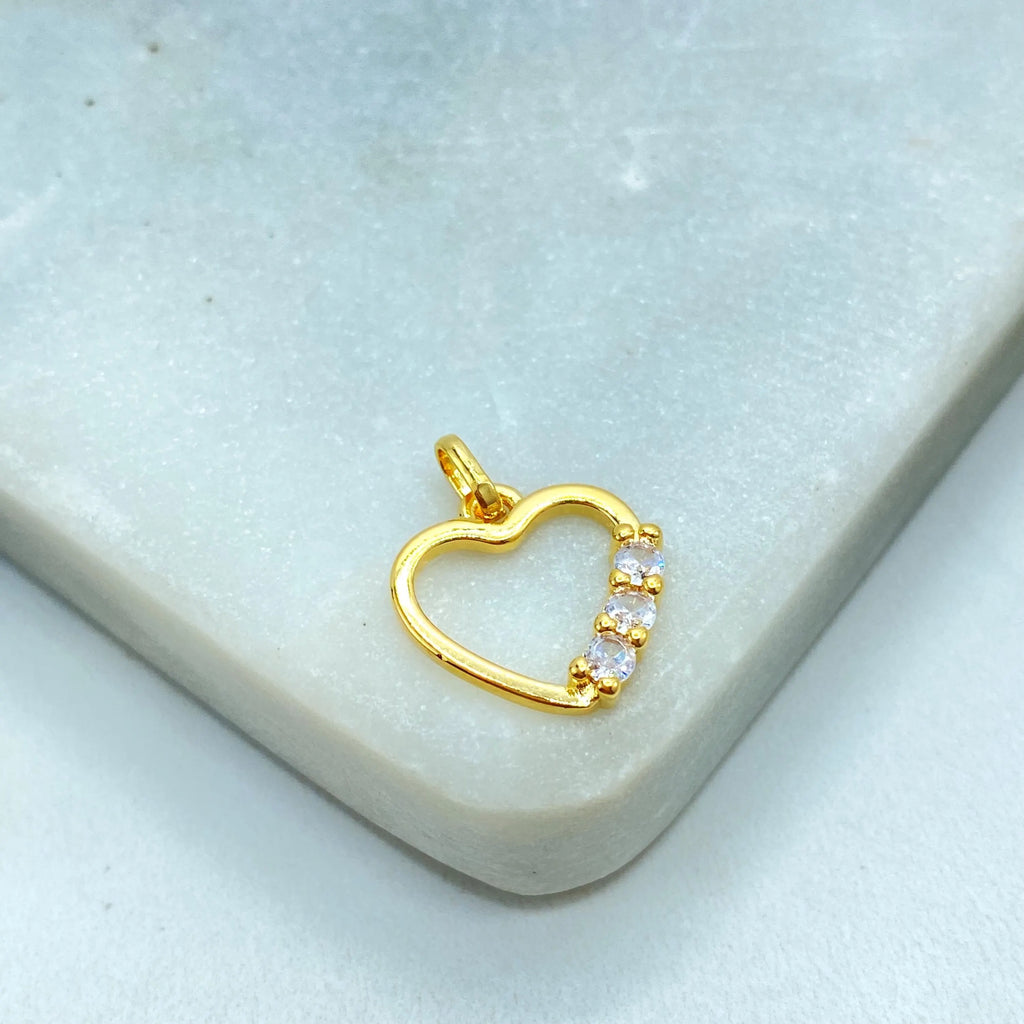 18k Gold Filled Open Heart Charm with CZ Accents, Delicate Pendant, Love Jewelry, Minimalist Charm, Gift for Her