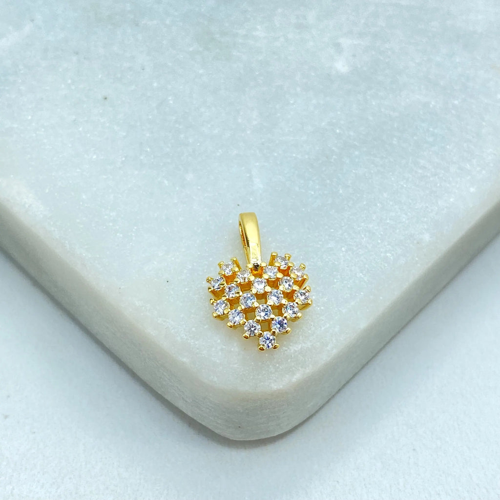 18k Gold Filled Heart Charm with CZ Stones, Micro Pave Pendant, Sparkly Gold Heart Charm for Necklace