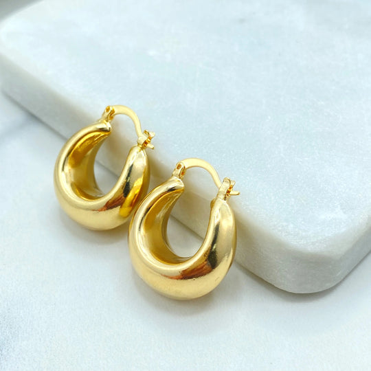 18k Gold Filled Chunky Dome Hoop Earrings, Lightweight Bold Huggie Hoops, Polished Gold Statement