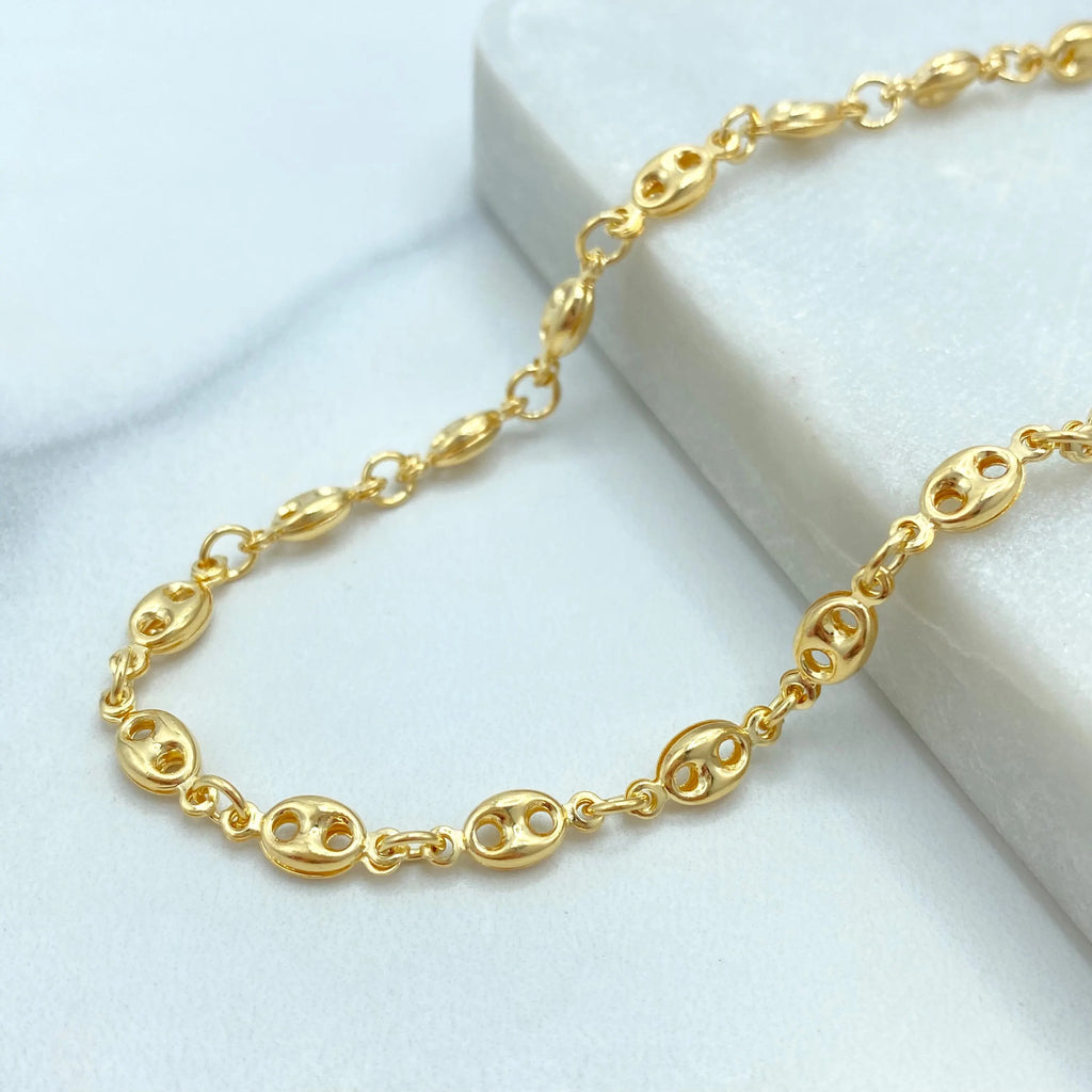 18k Gold Filled Puff Mariner Chain, or Bracelet, Puffed Puff Mariner Link Chain, Mariner Anchor, Chunky Link Mariner
