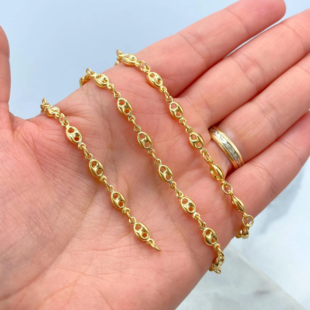 18k Gold Filled Puff Mariner Chain, or Bracelet, Puffed Puff Mariner Link Chain, Mariner Anchor, Chunky Link Mariner