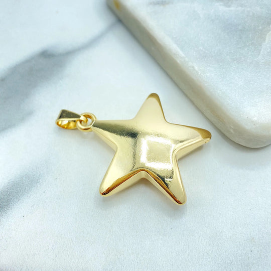 18k Gold Filled Puffy Star Pendant, Lightweight Bold Charm for Necklace, Modern Statement Jewelry