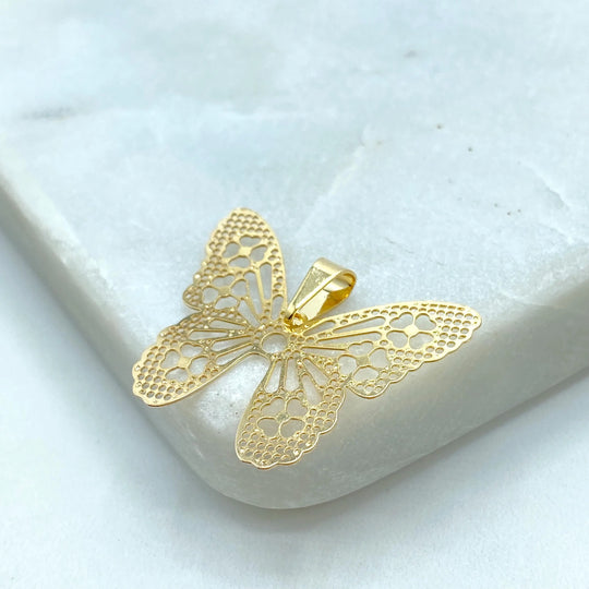 18k Gold Filled Butterfly Pendant, Lightweight Filigree Cutout Charm, Dainty Jewelry Component, DIY Butterfly Charm