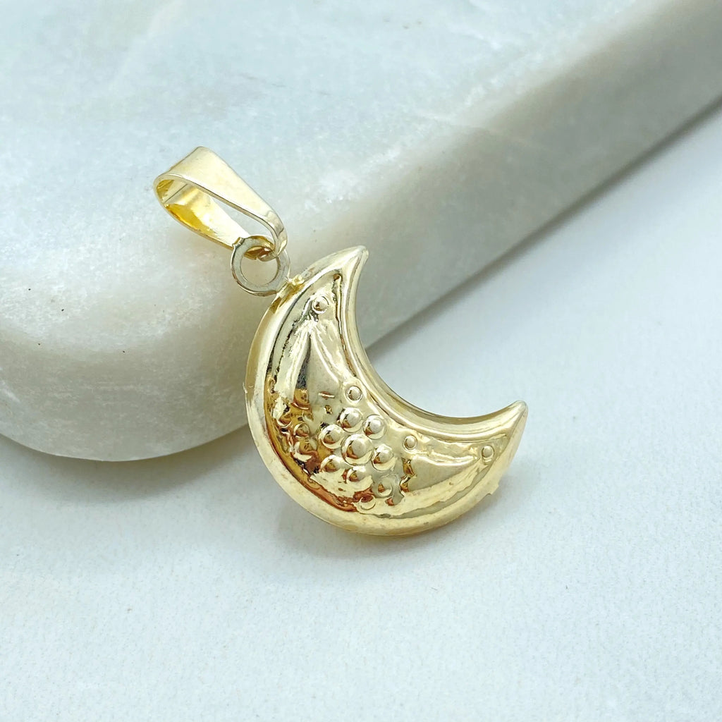 18k Gold Filled Crescent Moon Pendant, Textured Moon Charm with Stars, Spiritual Jewelry, Lightweight Moon Pendant