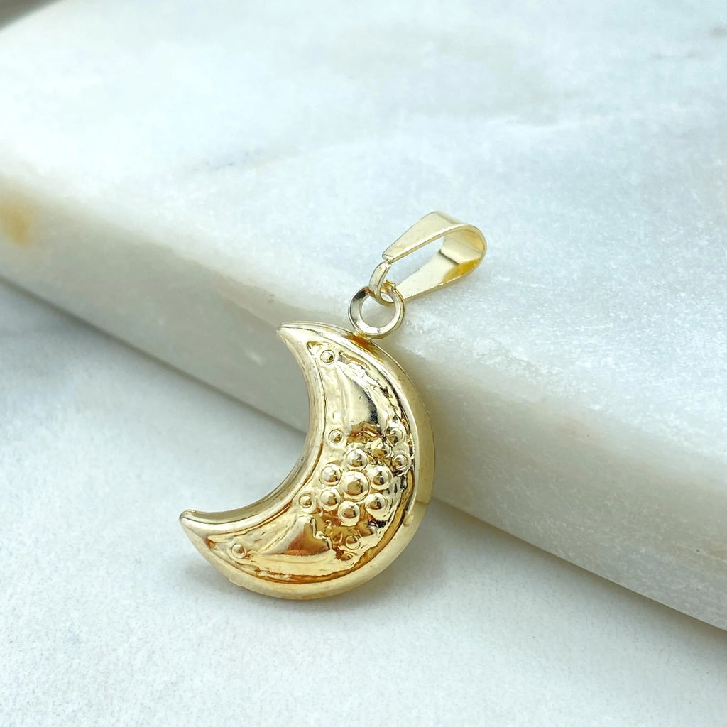 18k Gold Filled Crescent Moon Pendant, Textured Moon Charm with Stars, Spiritual Jewelry, Lightweight Moon Pendant