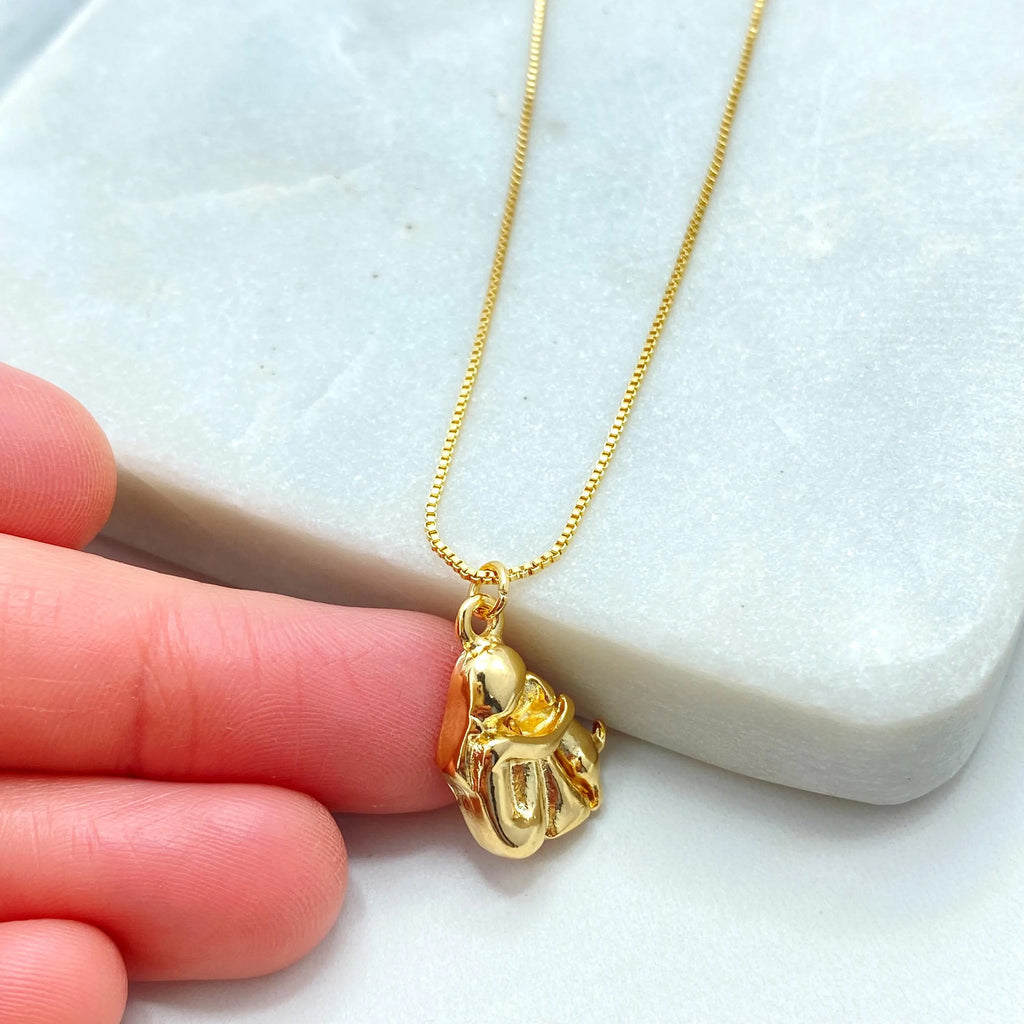 18k Gold Filled Girl & Puppy Pendant Necklace, with Extender, Girl hugging Puppy Necklace, Dog Lovers Necklace