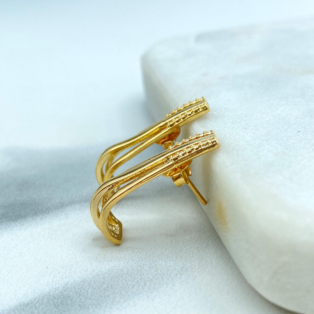 18k Gold Filled Textured Stud Earrings, Sleek Curved Earrings, Minimalist Jewelry, Elegant Everyday Studs