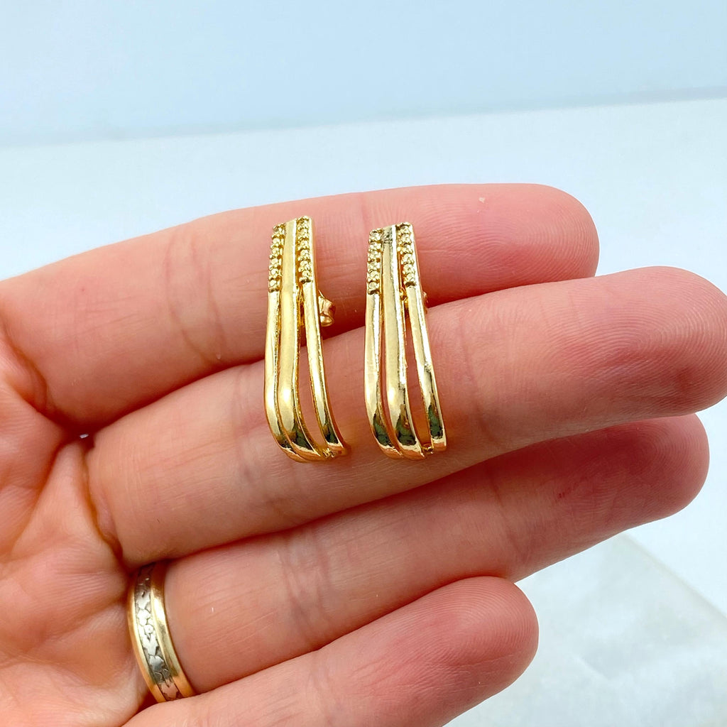 18k Gold Filled Textured Stud Earrings, Sleek Curved Earrings, Minimalist Jewelry, Elegant Everyday Studs