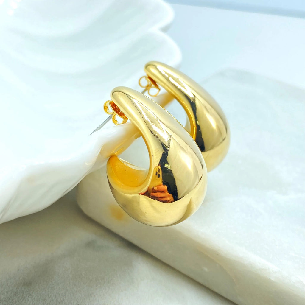 18k Gold Filled Bold Sculptural Hoop Earrings, Lightweight Statement Drops, High Polish Teardrop Hoops