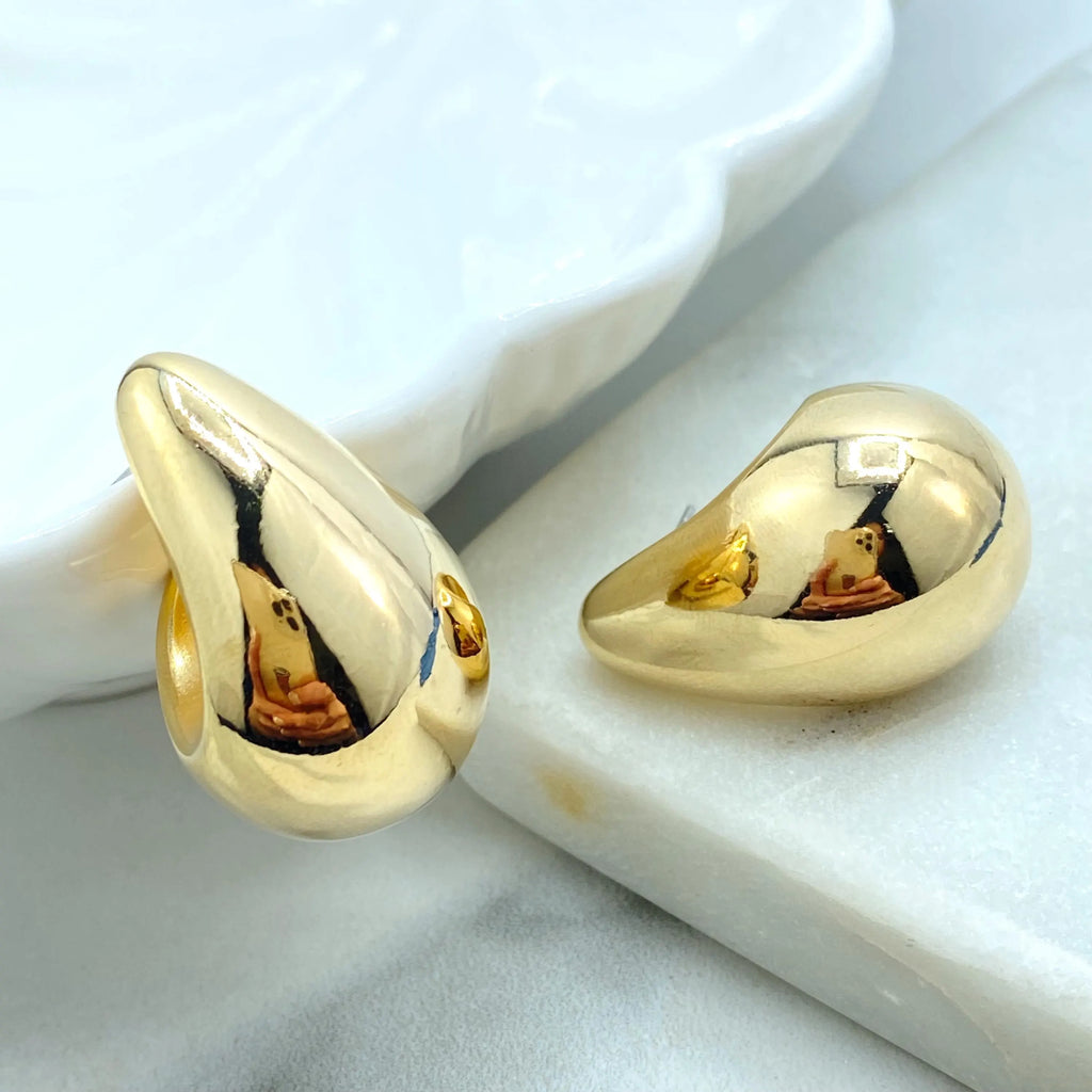 18k Gold Filled Bold Sculptural Hoop Earrings, Lightweight Statement Drops, High Polish Teardrop Hoops