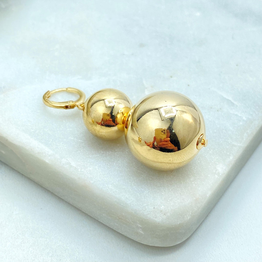 18k Gold Filled Double Ball Drop Earrings, Lightweight Bold Statement Jewelry, Polished Gold Dangles