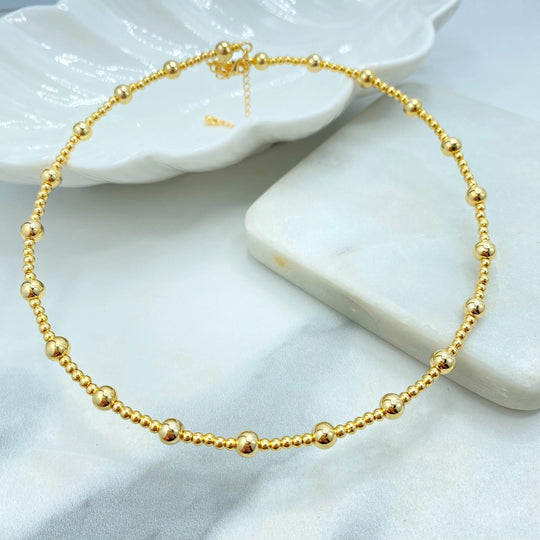 18K Gold Filled Beaded Choker Necklace, 16” + 2.5” Extender, Beaded Choker, Minimalist Layering Necklace, Lightweight