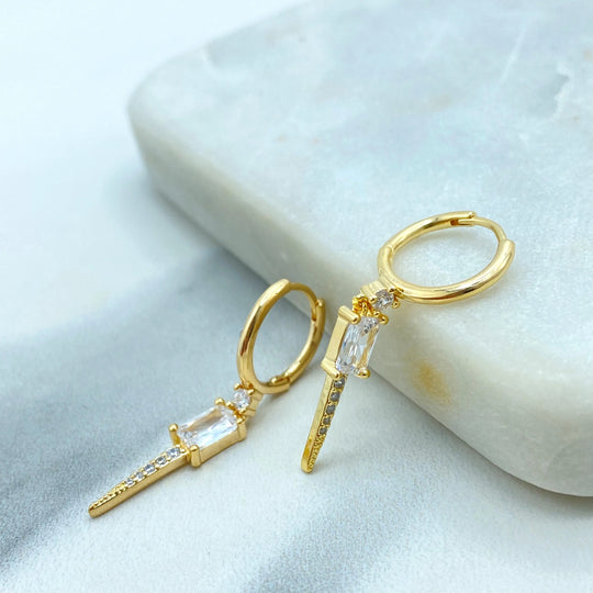 18k Gold Filled Huggie Drop Earrings, Bold Minimalist Hoops, Polished Statement Jewelry, CZ Drop Earrings