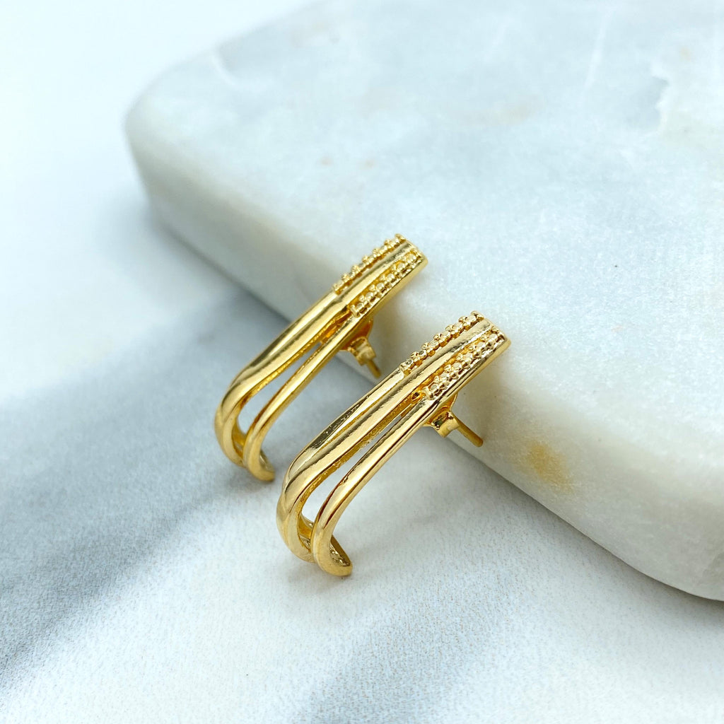 18k Gold Filled Textured Stud Earrings, Sleek Curved Earrings, Minimalist Jewelry, Elegant Everyday Studs