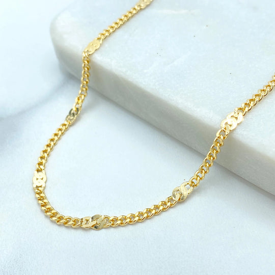 18k Gold Filled Flat Curb Chain Necklace, Curb Link with Extender, Specialty Curb Link Chain, 16"and 18", Unisex Necklace