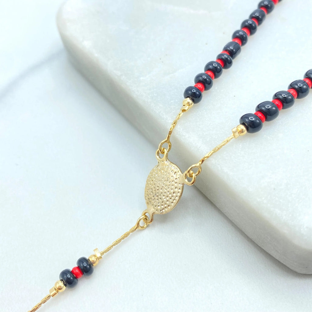 18k Gold Filled Rosary Necklace with Guadalupe Medal, Evil Eye & Azabache Beads, Catholic Link Rosary, Protection Gift