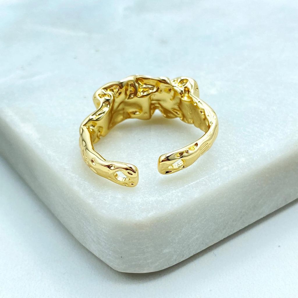18k Gold Filled Adjustable Ring, Hammered Organic Textured Band, Modern Statement Jewelry, Open Design, Gift for Her