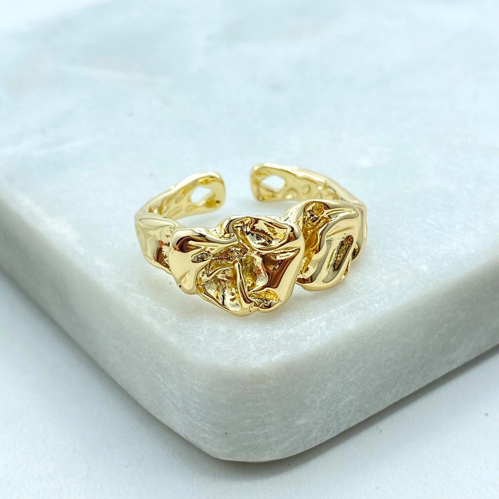 18k Gold Filled Adjustable Ring, Hammered Organic Textured Band, Modern Statement Jewelry, Open Design, Gift for Her