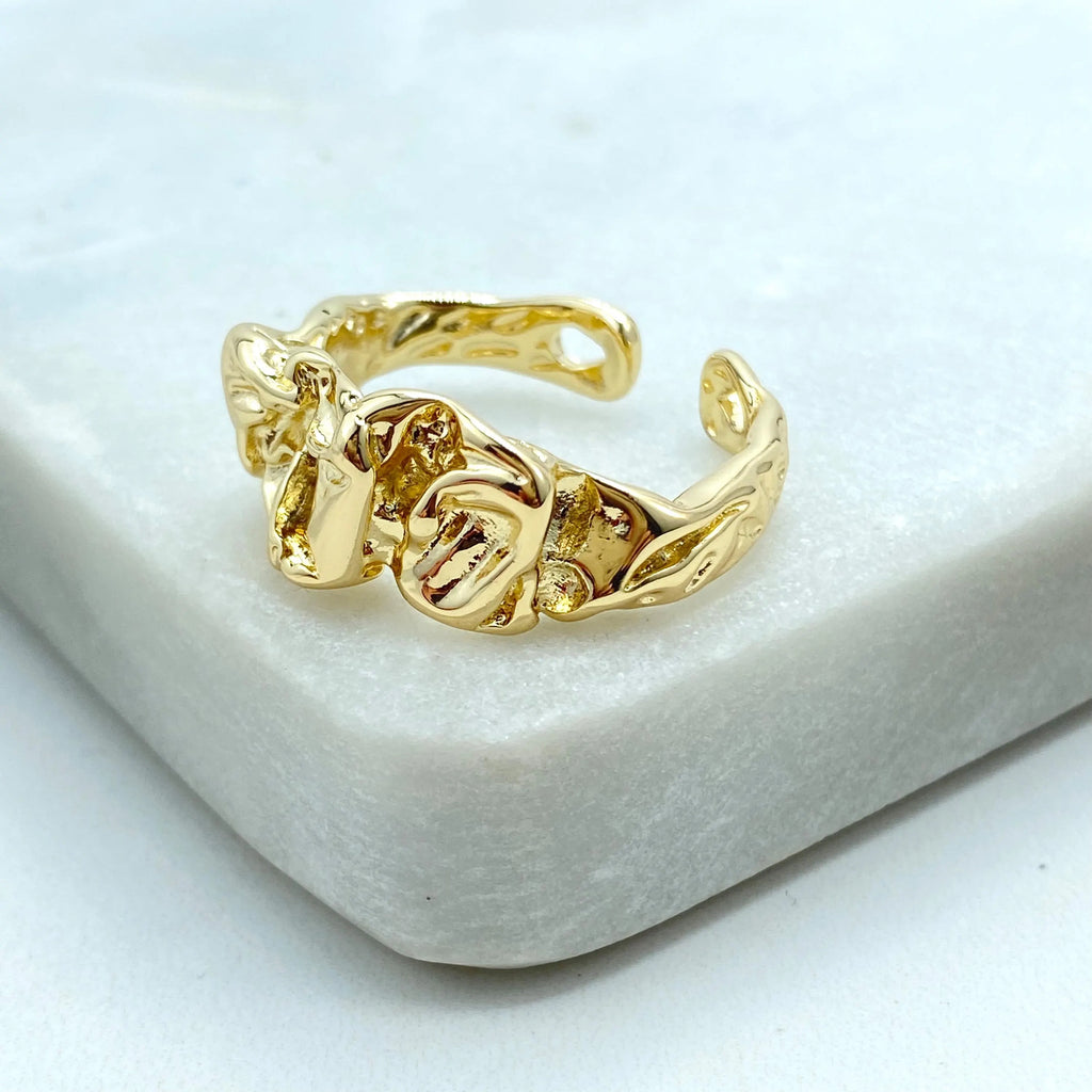 18k Gold Filled Adjustable Ring, Hammered Organic Textured Band, Modern Statement Jewelry, Open Design, Gift for Her