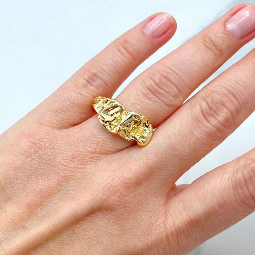 18k Gold Filled Adjustable Ring, Hammered Organic Textured Band, Modern Statement Jewelry, Open Design, Gift for Her