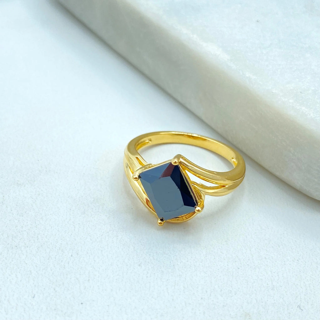 18k Gold Filled Black Stone Ring, Square Princess Cut Design, Bold Statement Jewelry, Modern Cocktail Ring, Gift for Her