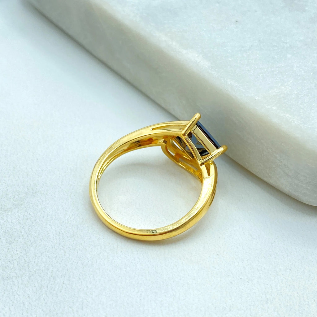 18k Gold Filled Black Stone Ring, Square Princess Cut Design, Bold Statement Jewelry, Modern Cocktail Ring, Gift for Her