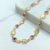 18k Gold Filled Linked Anklet, with Puffed Elephants and Red Evil Eye Charm, Luck and Protection Anklet, Summer Anklet