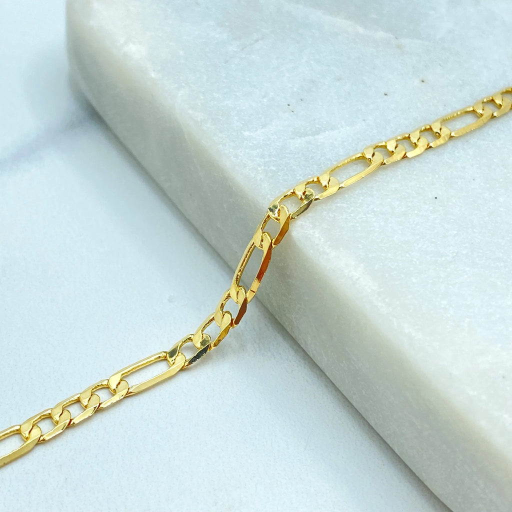 18k Gold Filled Figaro Chain Anklet, Adjustable Polished Gold Ankle Bracelet, Classic Unisex Jewelry, Gift for Her or Him