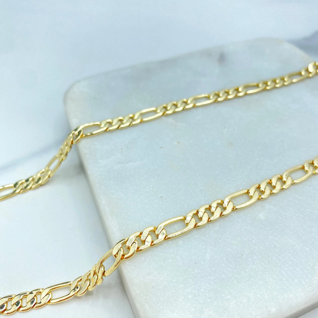 18k Gold Filled Figaro Chain Anklet, Adjustable Polished Gold Ankle Bracelet, Classic Unisex Jewelry, Gift for Her or Him